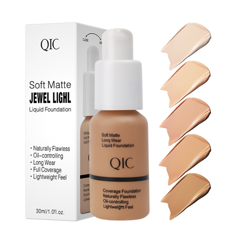 Base Líquida 5 Cores - Tom Natural Nude, Acabamento Matte, Controle de Oleosidade e Hidratação