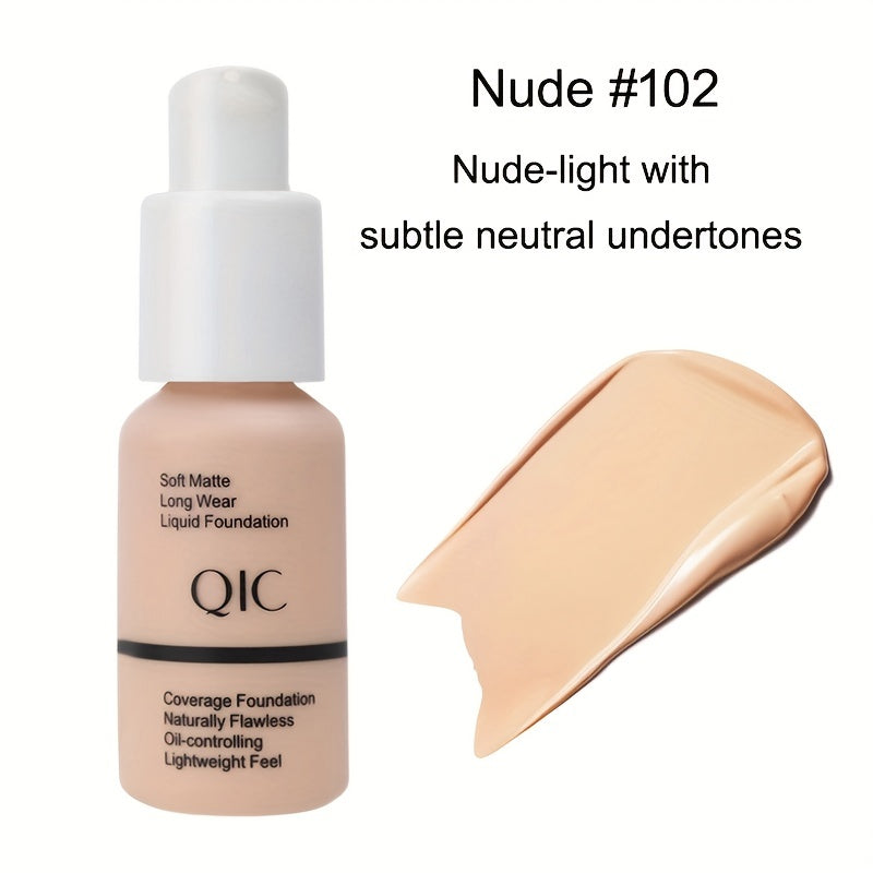 Base Líquida 5 Cores - Tom Natural Nude, Acabamento Matte, Controle de Oleosidade e Hidratação