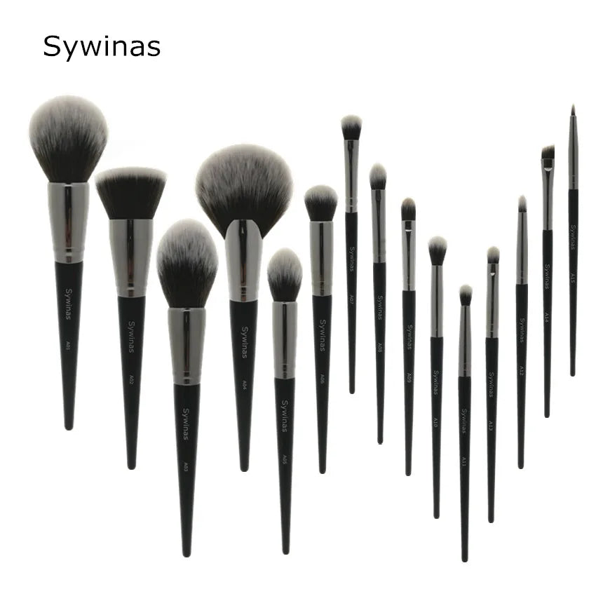 Sywinas Makeup Brush Set Kit 15pcs High Quality Black Natural Synthetic Hair Professional Makeup Brushes Tools - Belle the Jour