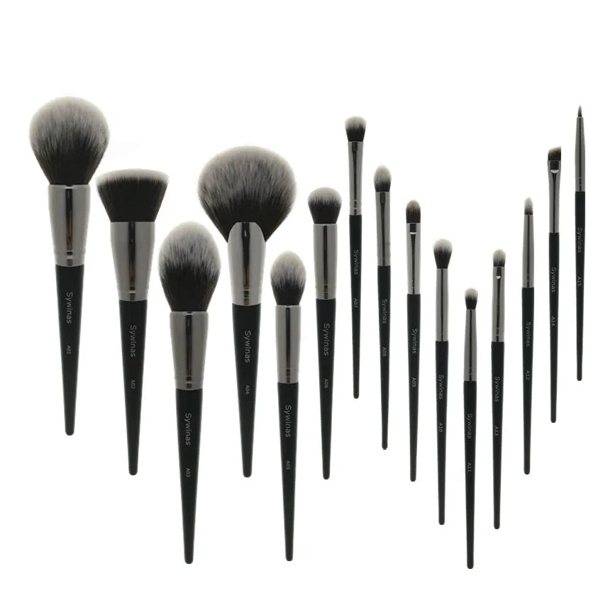 Sywinas Makeup Brush Set Kit 15pcs High Quality Black Natural Synthetic Hair Professional Makeup Brushes Tools - Belle the Jour