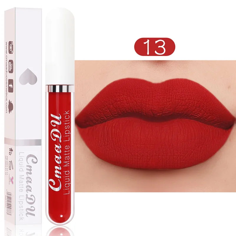 Sexy Long Lasting Velvet Matte Lip Gloss Liquid Lipstick Lip Makeup Women Beauty Red Nonstick Cup Waterproof Lip Gloss - Belle the Jour