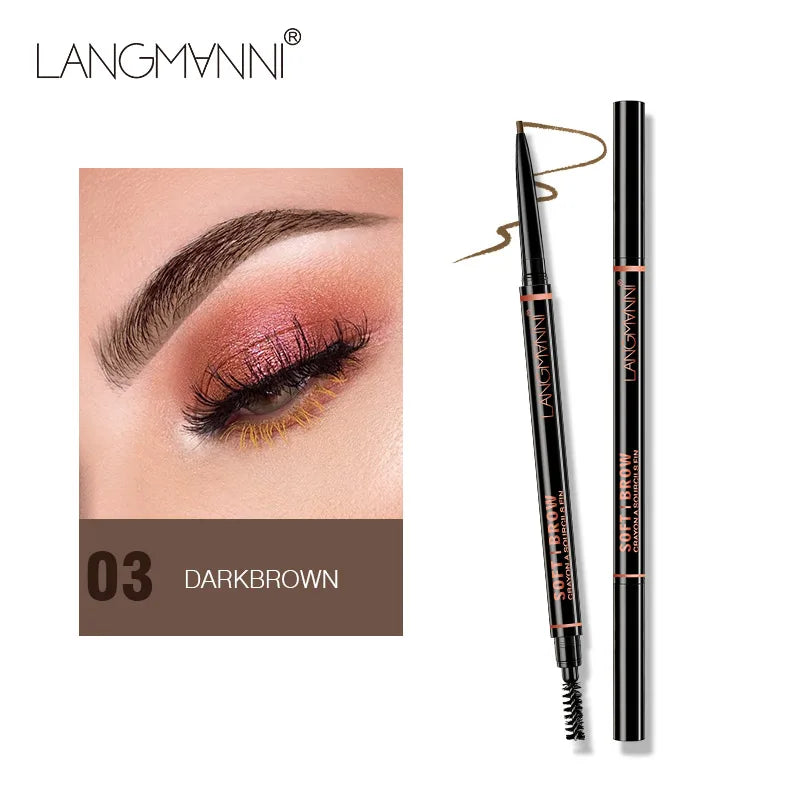 Caneta para sobrancelhas rotativa de duas pontas Langmanni com refil fino de 1,5 mm de diâmetro e pincel para sobrancelhas Wild Eyebrow Pen à prova d'água - Belle the Jour