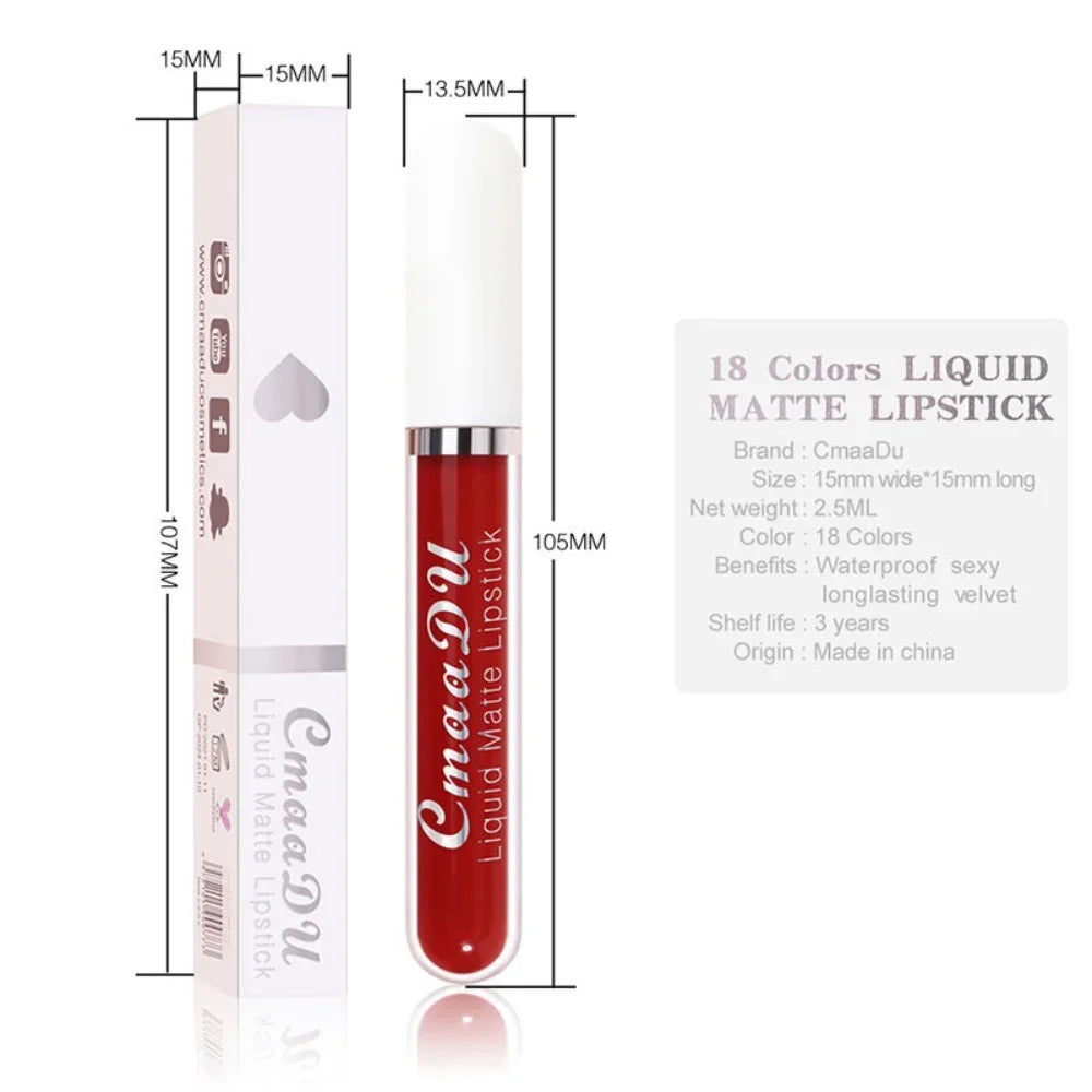 Sexy Long Lasting Velvet Matte Lip Gloss Liquid Lipstick Lip Makeup Women Beauty Red Nonstick Cup Waterproof Lip Gloss - Belle the Jour