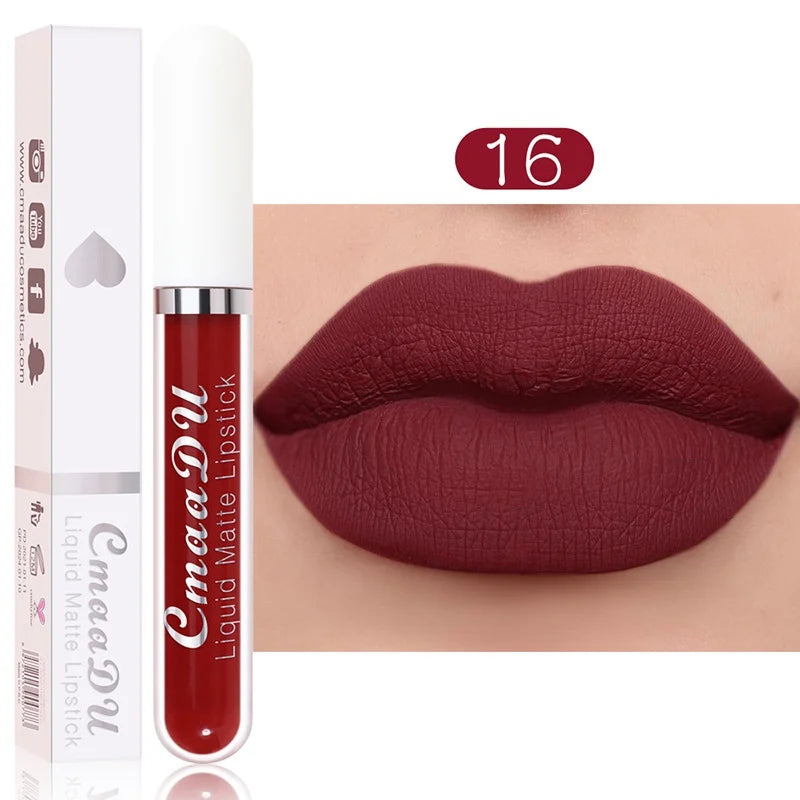 Sexy Long Lasting Velvet Matte Lip Gloss Liquid Lipstick Lip Makeup Women Beauty Red Nonstick Cup Waterproof Lip Gloss - Belle the Jour