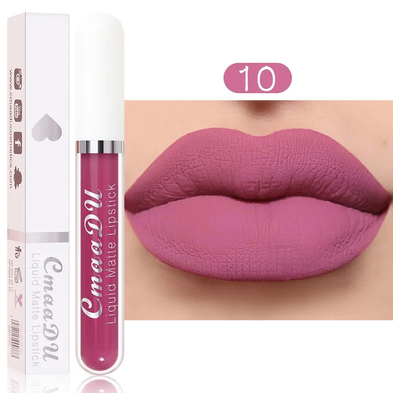 Sexy Long Lasting Velvet Matte Lip Gloss Liquid Lipstick Lip Makeup Women Beauty Red Nonstick Cup Waterproof Lip Gloss - Belle the Jour