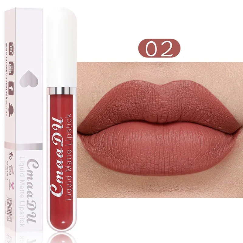 Sexy Long Lasting Velvet Matte Lip Gloss Liquid Lipstick Lip Makeup Women Beauty Red Nonstick Cup Waterproof Lip Gloss - Belle the Jour