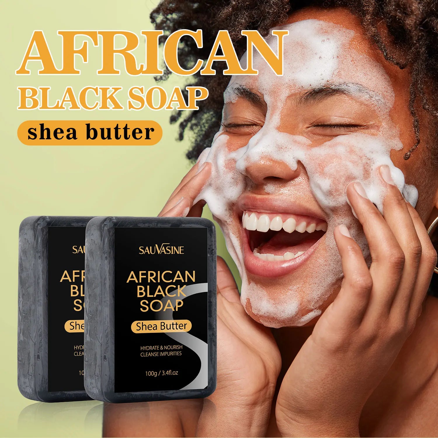 Sabonete Facial Africano Preto 100g - Tratamento para Acne, Limpeza Profunda e Hidratação Natural