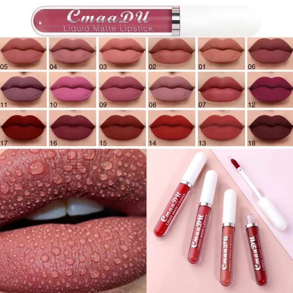 Sexy Long Lasting Velvet Matte Lip Gloss Liquid Lipstick Lip Makeup Women Beauty Red Nonstick Cup Waterproof Lip Gloss - Belle the Jour