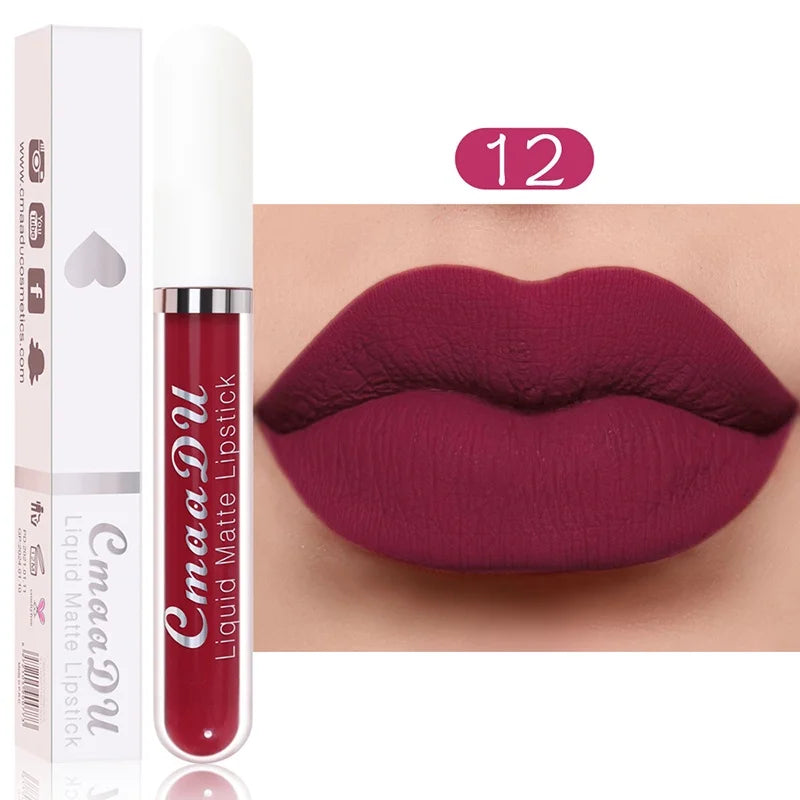 Sexy Long Lasting Velvet Matte Lip Gloss Liquid Lipstick Lip Makeup Women Beauty Red Nonstick Cup Waterproof Lip Gloss - Belle the Jour