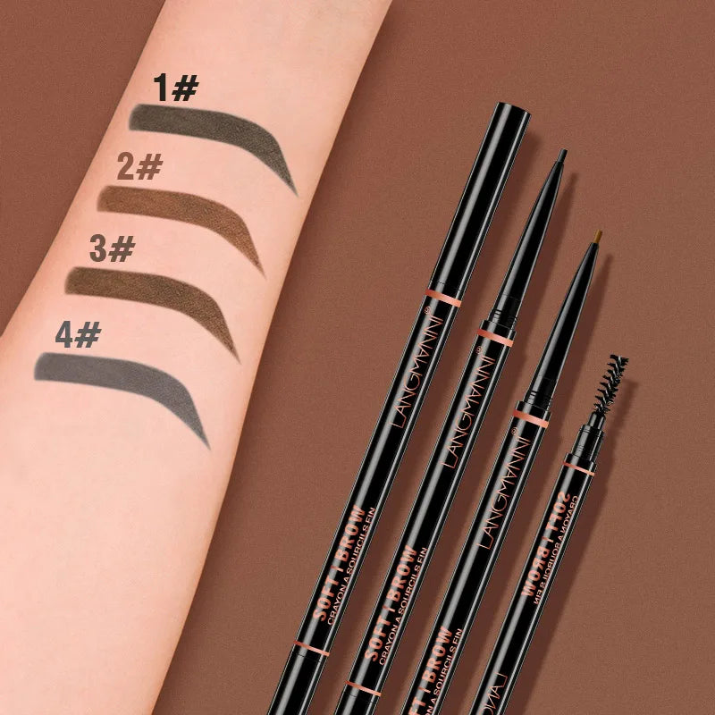 Caneta para sobrancelhas rotativa de duas pontas Langmanni com refil fino de 1,5 mm de diâmetro e pincel para sobrancelhas Wild Eyebrow Pen à prova d'água - Belle the Jour