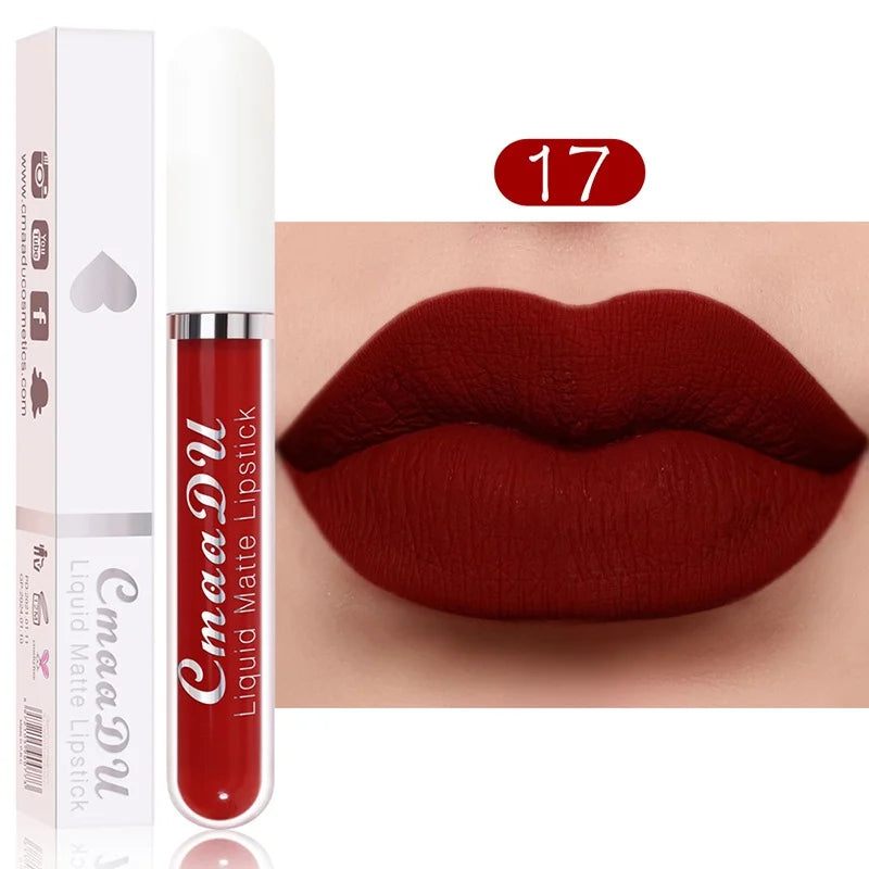 Sexy Long Lasting Velvet Matte Lip Gloss Liquid Lipstick Lip Makeup Women Beauty Red Nonstick Cup Waterproof Lip Gloss - Belle the Jour