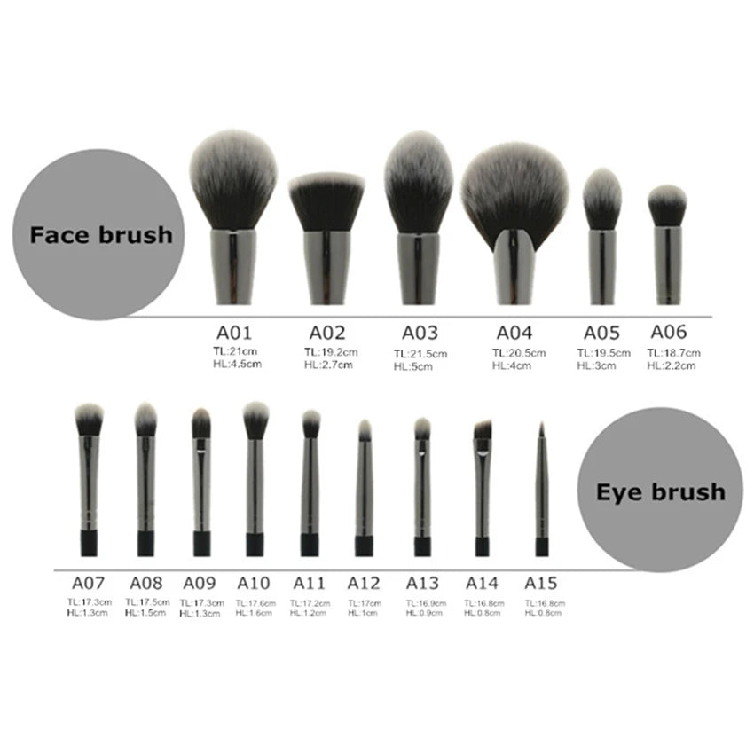 Sywinas Makeup Brush Set Kit 15pcs High Quality Black Natural Synthetic Hair Professional Makeup Brushes Tools - Belle the Jour