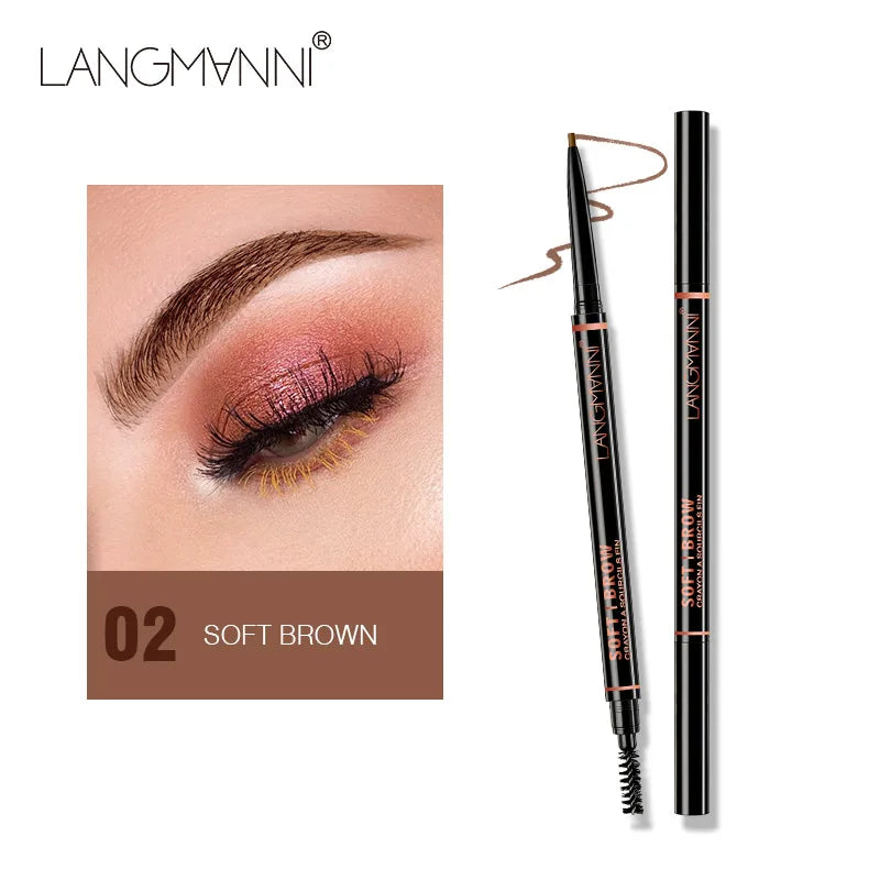 Caneta para sobrancelhas rotativa de duas pontas Langmanni com refil fino de 1,5 mm de diâmetro e pincel para sobrancelhas Wild Eyebrow Pen à prova d'água - Belle the Jour