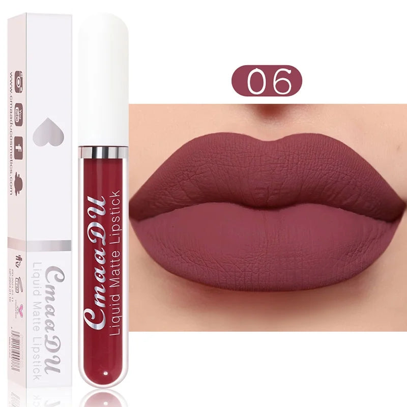 Sexy Long Lasting Velvet Matte Lip Gloss Liquid Lipstick Lip Makeup Women Beauty Red Nonstick Cup Waterproof Lip Gloss - Belle the Jour