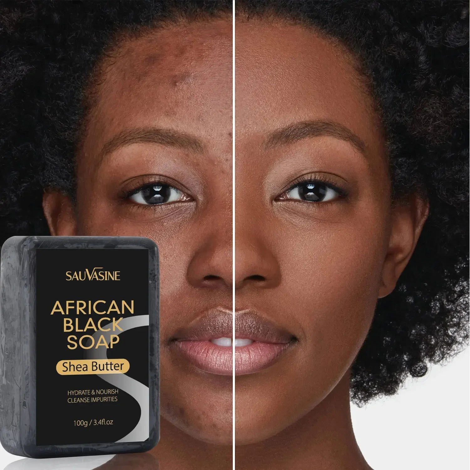 Sabonete Facial Africano Preto 100g - Tratamento para Acne, Limpeza Profunda e Hidratação Natural