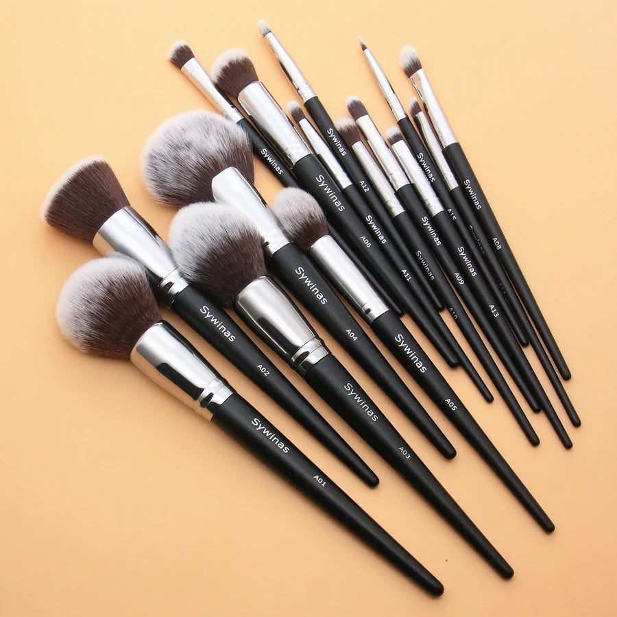 Sywinas Makeup Brush Set Kit 15pcs High Quality Black Natural Synthetic Hair Professional Makeup Brushes Tools - Belle the Jour