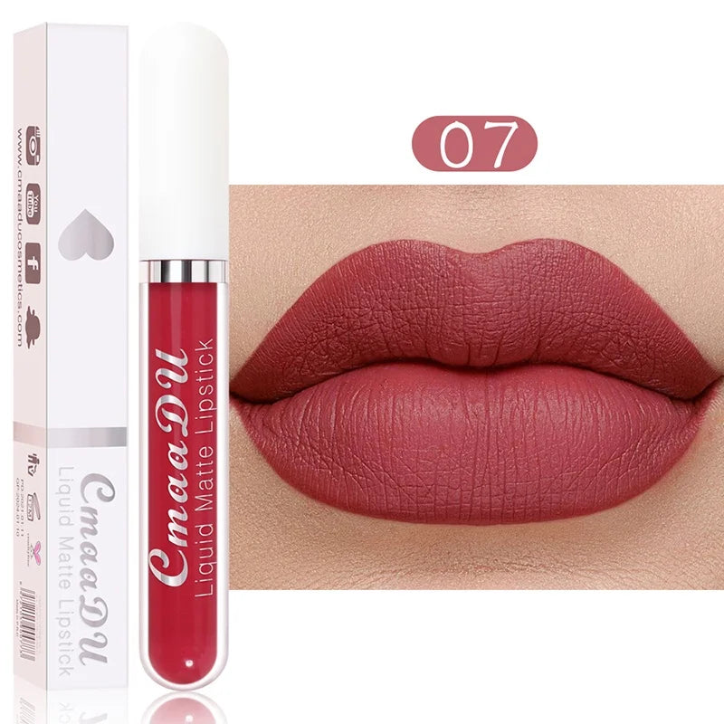 Sexy Long Lasting Velvet Matte Lip Gloss Liquid Lipstick Lip Makeup Women Beauty Red Nonstick Cup Waterproof Lip Gloss - Belle the Jour